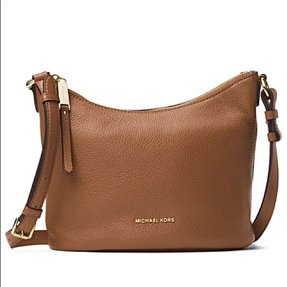 Michael Kors Lupita Medium Hobo Messenger Shoulder Bag Brown Tan Cognac NICE